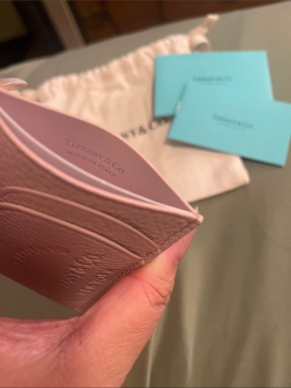 AUTHENTIC Tiffany & Co. Blush Pink Embossed Leather Cardholder brand new - Picture 4 of 4
